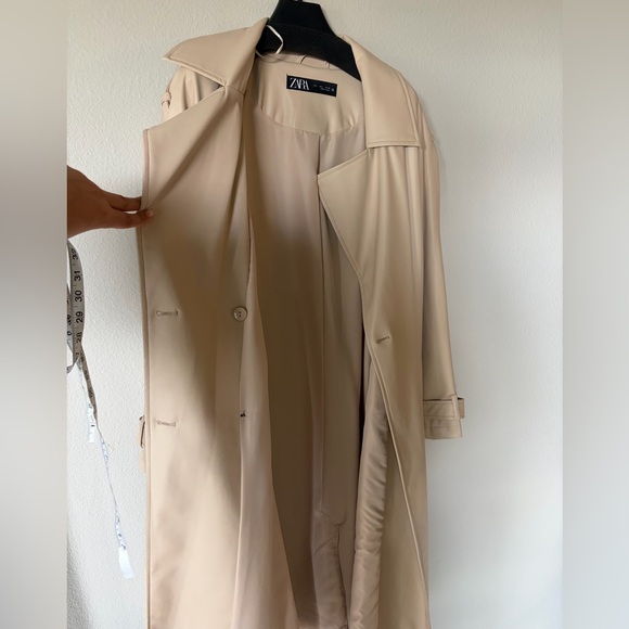 ZARA Cream Faux Leather Trench Coat – Size L - Great Condition - Picture 7 of 9